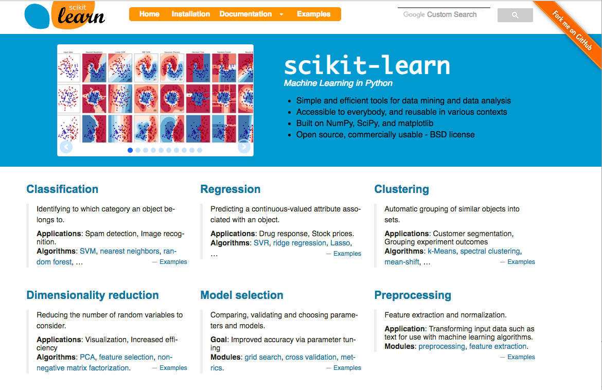 Scikit-learn front web page